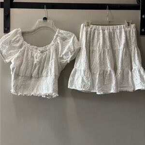 100% Cotton White Eyelet Skirt Set